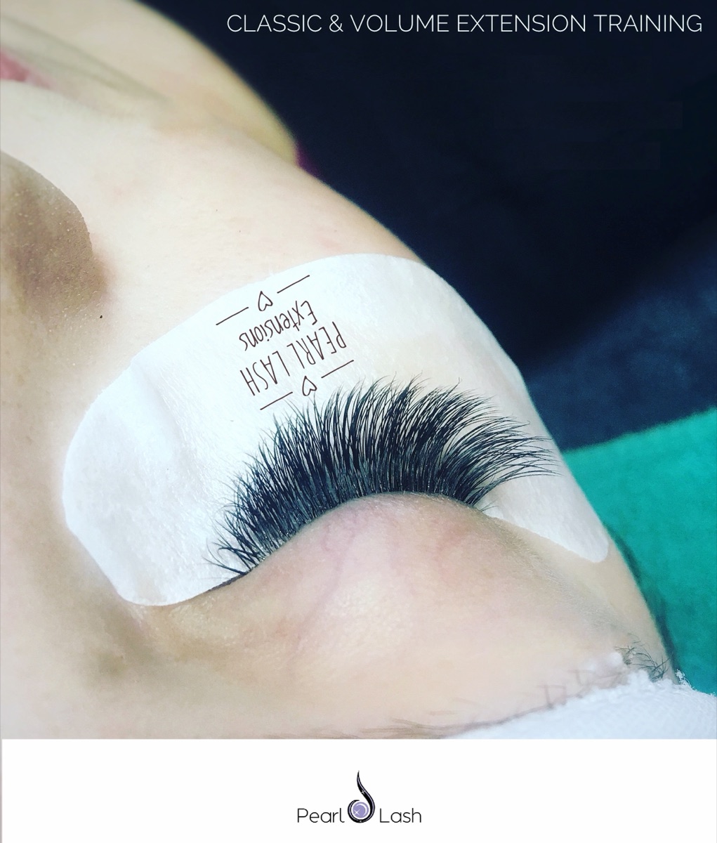 Detailed view of applied eyelash extensions